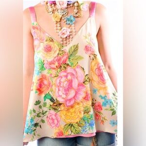 Aratta Pink and Yellow Reversible Floral Tank Top